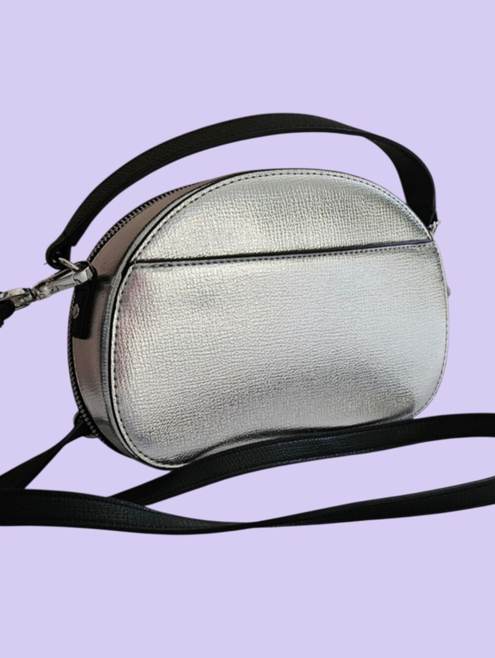 Karl Lagerfeld "Maybelle" Metallic Silver Vegan Leather Adjustable Crossbody NWT - Picture 5 of 7